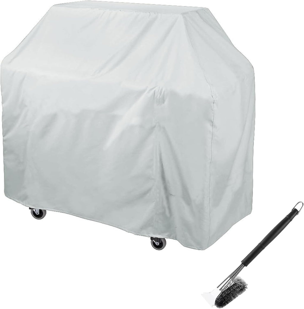 Grill Covers Heavy Duty Waterproof, Barbecue Cover 210D Silver-Coated Oxford Cloth, Wind, Rain, Snow Resistant, Universal Fit with Drawstring Closure with Grill Brush(Size:38 * 22 * 44in,Color:White)