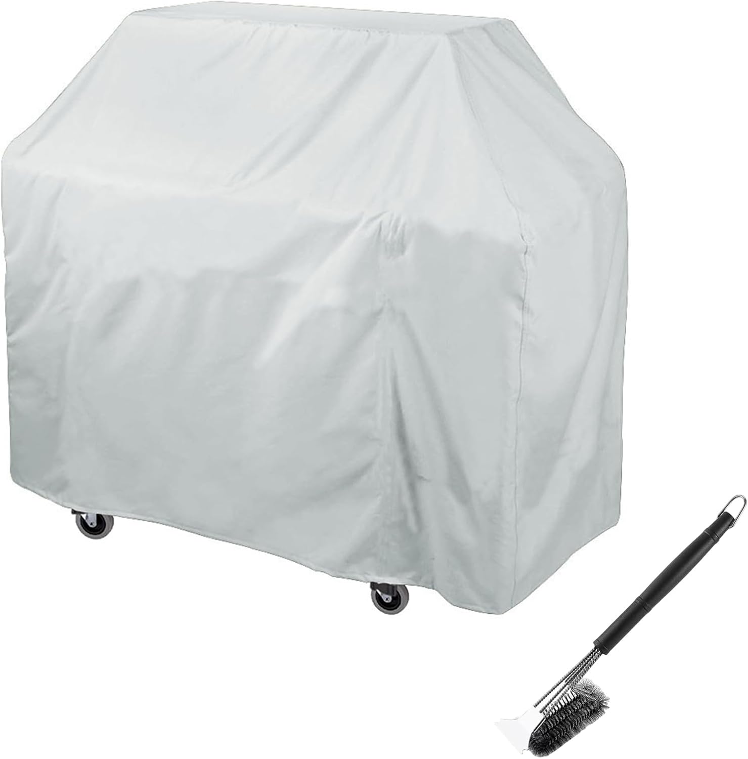 Grill Covers Heavy Duty Waterproof, Barbecue Cover 210D Silver-Coated Oxford Cloth, Wind, Rain, Snow Resistant, Universal Fit with Drawstring Closure with Grill Brush(Size:38 * 22 * 44in,Color:White)