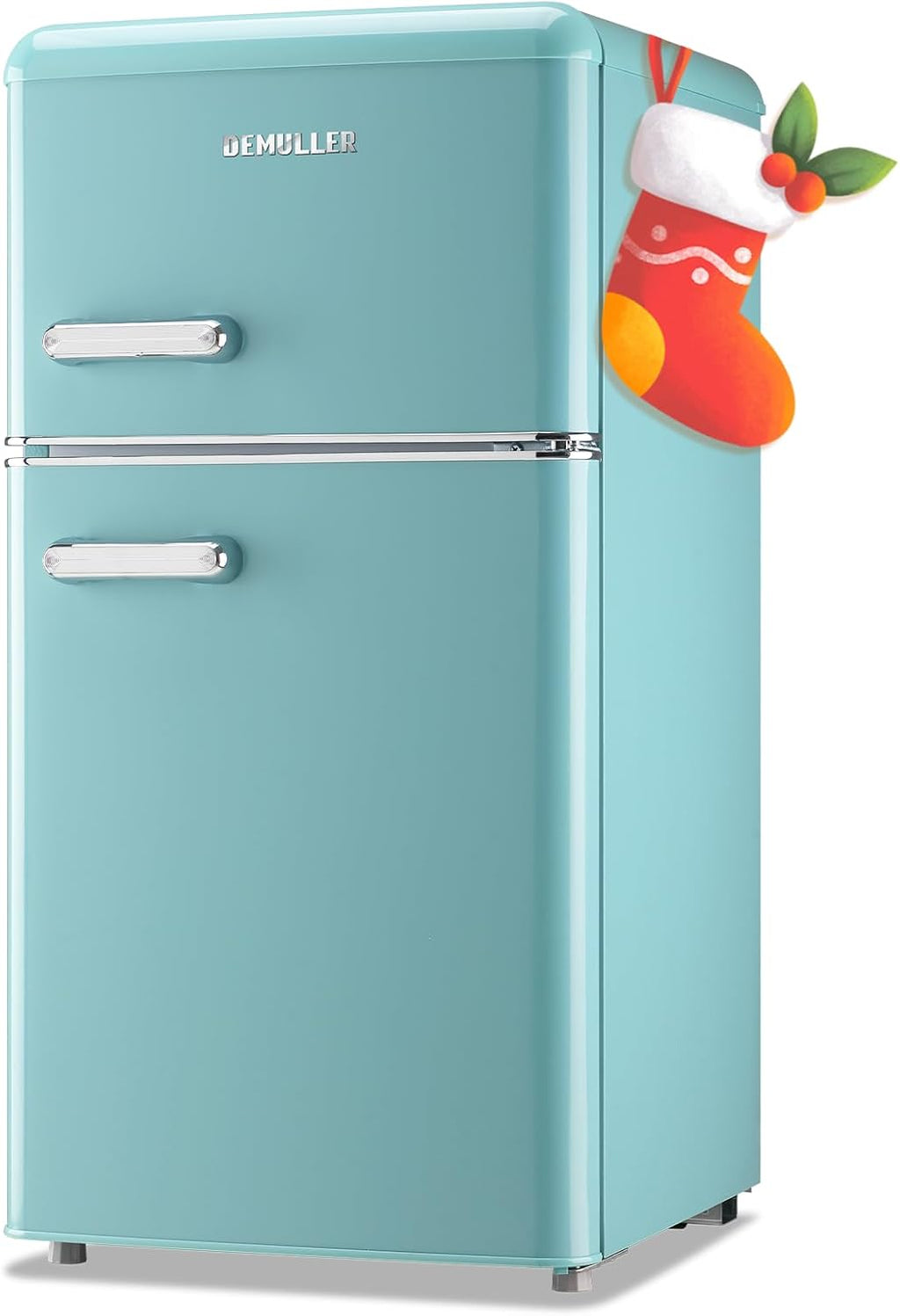 DEMULELR Retro Mini Fridge Dual Door Refrigerator with Freezer, 3.5 Cu.ft Small Refrigerator with Handle, Adjustable Temperature & Removable Glass Shelves, for Apartment/Dorm/Office/RV, BLUE
