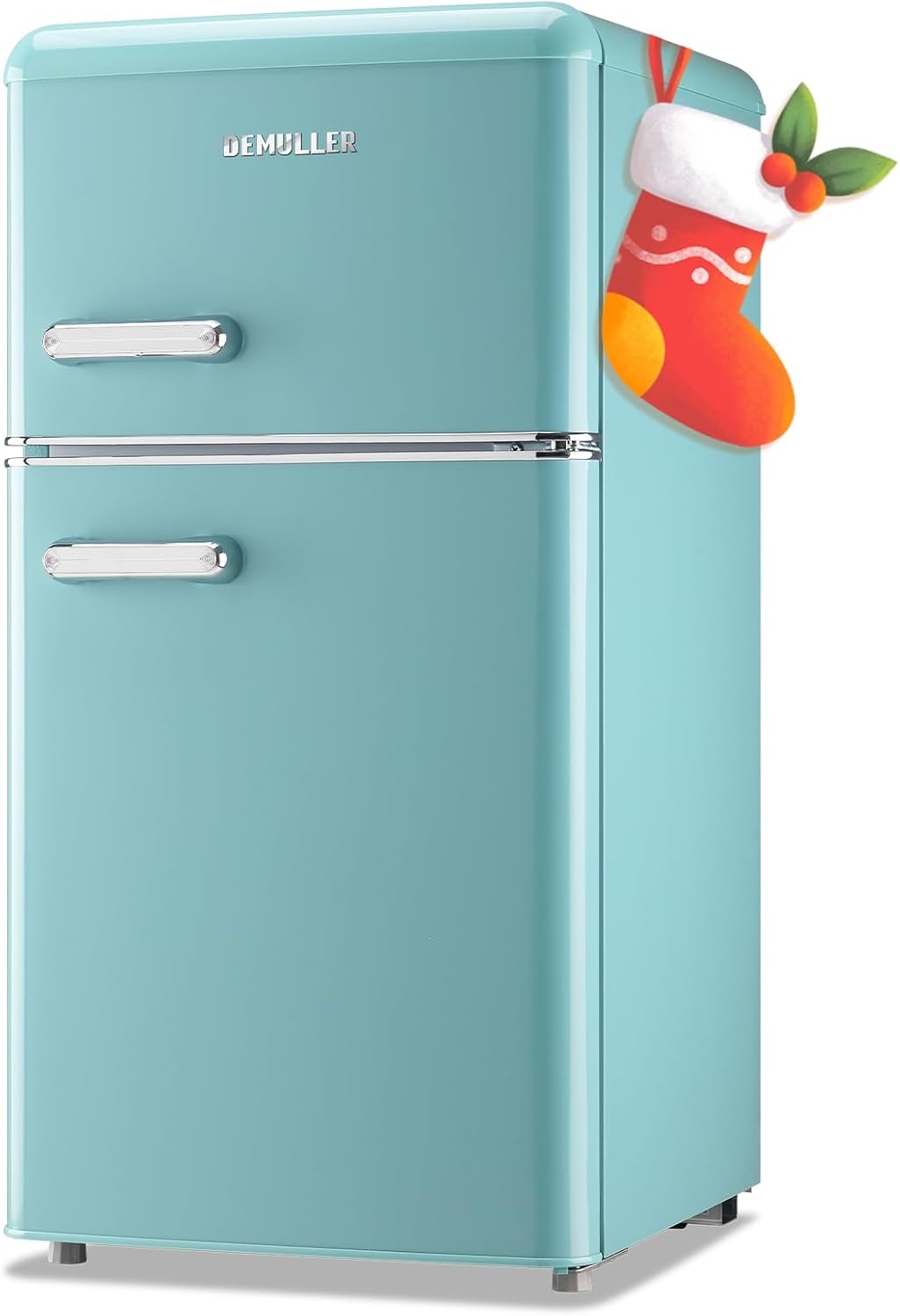 DEMULELR Retro Mini Fridge Dual Door Refrigerator with Freezer, 3.5 Cu.ft Small Refrigerator with Handle, Adjustable Temperature & Removable Glass Shelves, for Apartment/Dorm/Office/RV, BLUE