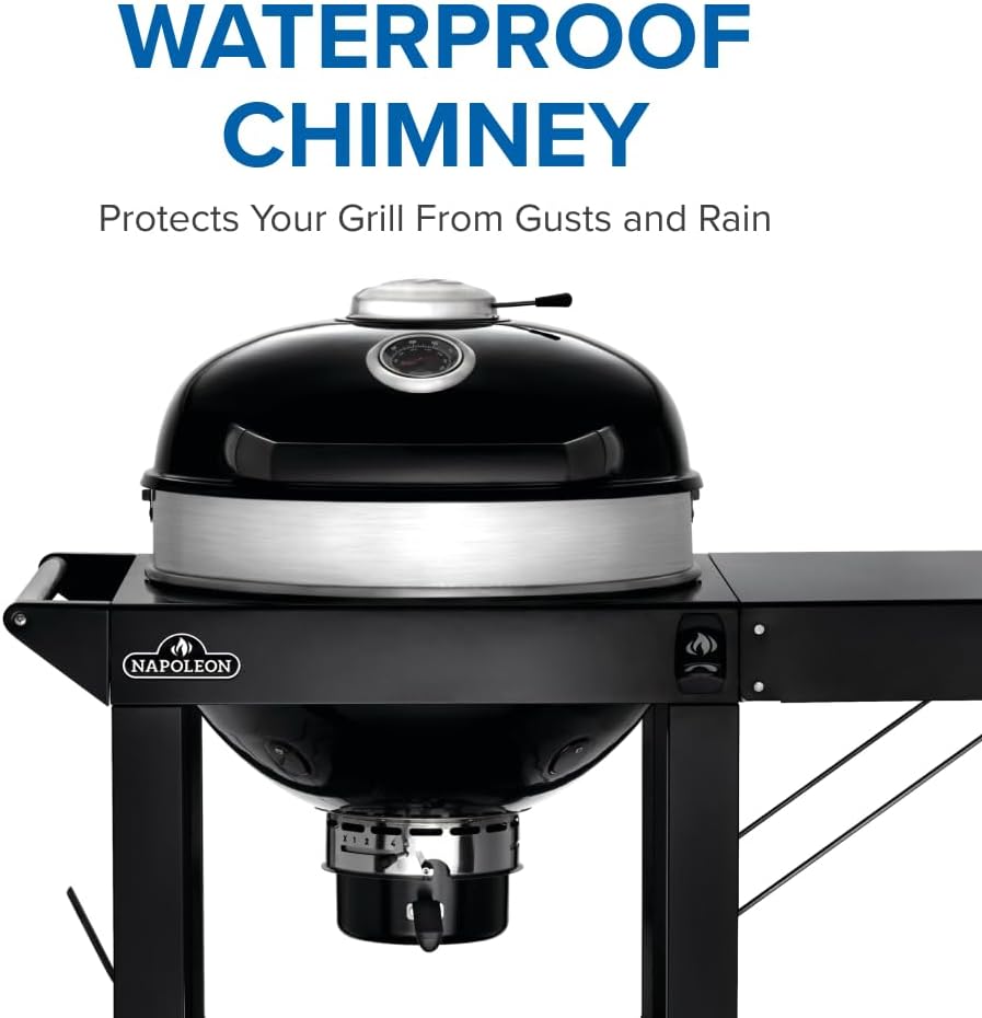 Napoleon PRO22 Charcoal Kettle Grill with Folding Cart, Black, Porcelain-Enameled Lid and Bowl, Chrome-Plated Cooking Grid