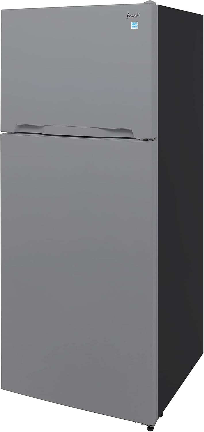 Avanti Apartment Refrigerator Freestanding Dual Door Design Fridge with Top Freezer, Adjustable Temperature Control and Frost Free Defrost, for Condo, House, Small Kitchen Use, 14.3-Cu.Ft, Metallic