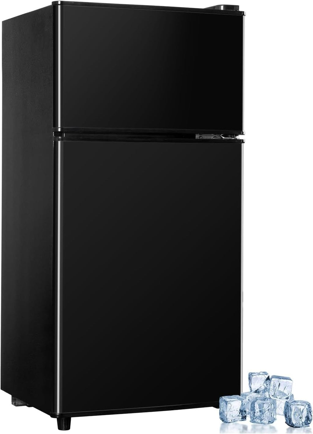 Cucina Magica Mini Fridge with Freezer, 3.2 cuft Small Refrigerator, 7 Adjustable Thermostat, Energy Saving, Low Noise, Double Door Compact Refrigerator for Dorm, Bedroom, Office - BLACK