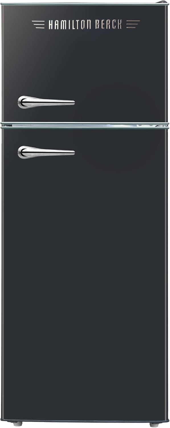 HAMILTON BEACH 2 Door Apartment Size Refrigerator with Freezer, 7.5 cu. ft, Retro Black