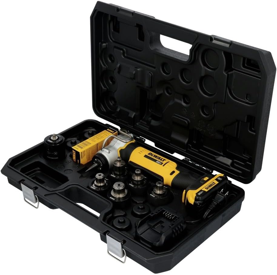 DEWALT 20V MAX Copper Swaging Tool Kit with Battery, Charger, and 6 Expansion Heads 3/8 in., 1/2 in., 5/8 in., 3/4 in., 7/8 in, and 1-1/8 in (DCE450D1)