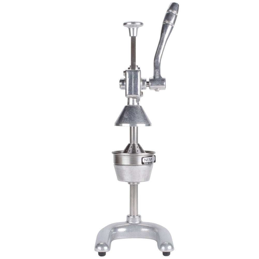 Nemco 55850 Manual Crank Type Heavy Duty Easy Citrus Juicer with Fasteners and Removable Strainer Cone and Easy-to-Grip Handle for Restaurant and Café | 7.5'W × 8.87'D × 19.25'H, Stainless Steel, NSF
