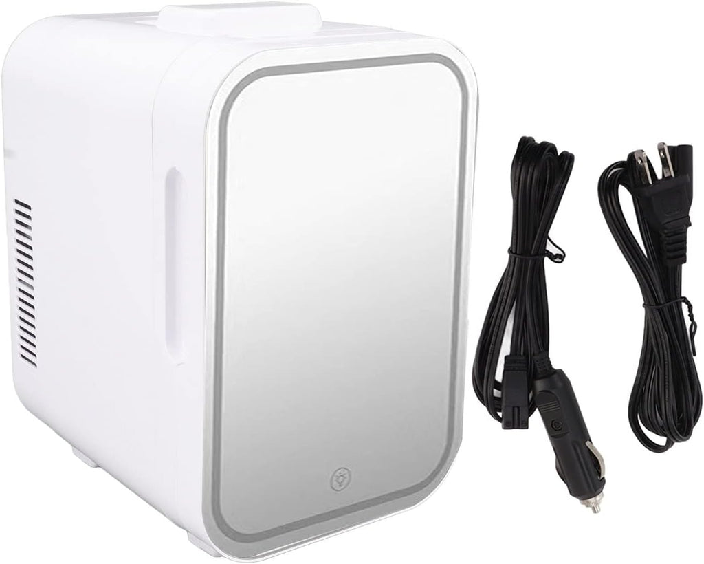 Asixxsix Mini Fridge, Quiet Dimmable LED Mirrored Beauty Fridge 8L Portable Electric Plug in Cooler & Warmer AC DC Small Refrigerator for Food, Drinks, Beauty & Makeup, Bedroom Car Office
