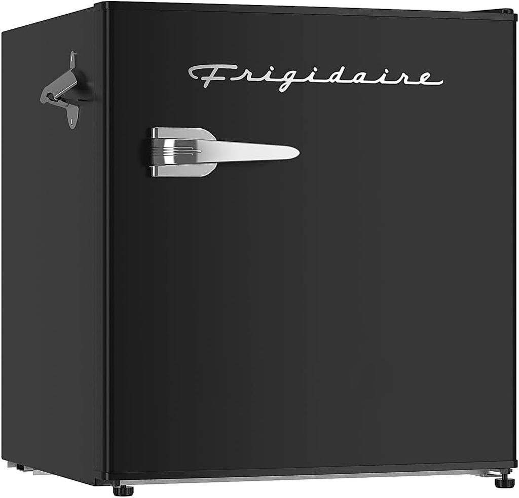 FRIGIDAIRE Black Retro Mini Refrigerator-Energy Saving-Adjustable Thermostat Control-Side Mounted Bottle Opener-Ideal for Dorm, Office, RV, Garage, Apartment 1.6 Cubic Feet