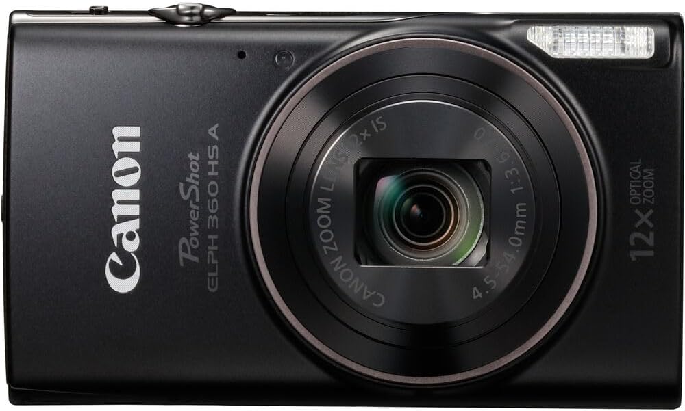 Canon PowerShot ELPH 360 HS A Digital Camera Bundle (Black) + Sandisk 128GB Extreme Micro Card + Grip Tripod. & Photo/Video Software Package + Accessory Kit