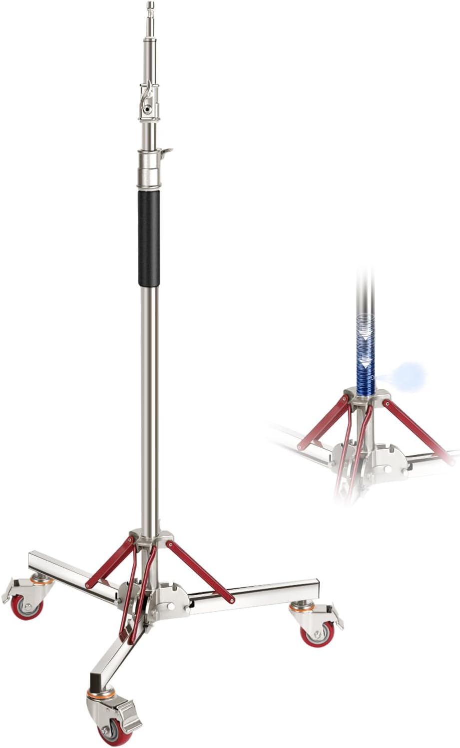 NEEWER 10ft Heavy Duty Air Cushioned Light Stand with Casters, Adjustable Tripod Stand, Stainless Steel Photography Wheeled Stand for Studio Flash Softbox Monolight Reflector, SC305AW