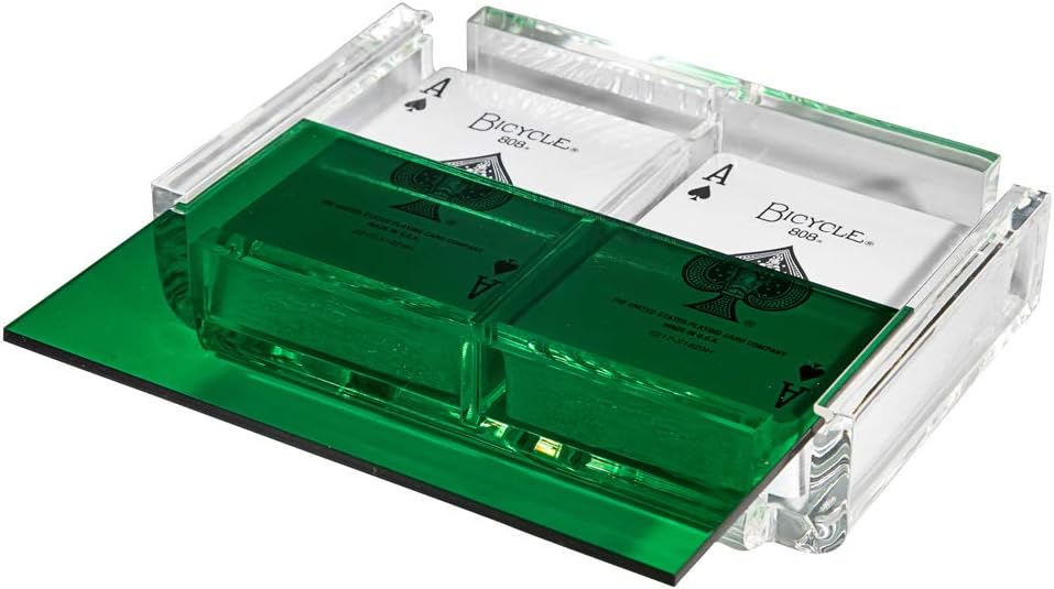 Modern Elegant Playing Card Deck Holder Tray with 2 Decks of Playing Cards in Unique Stylish Deluxe Acrylic Box with Color lid (Green)