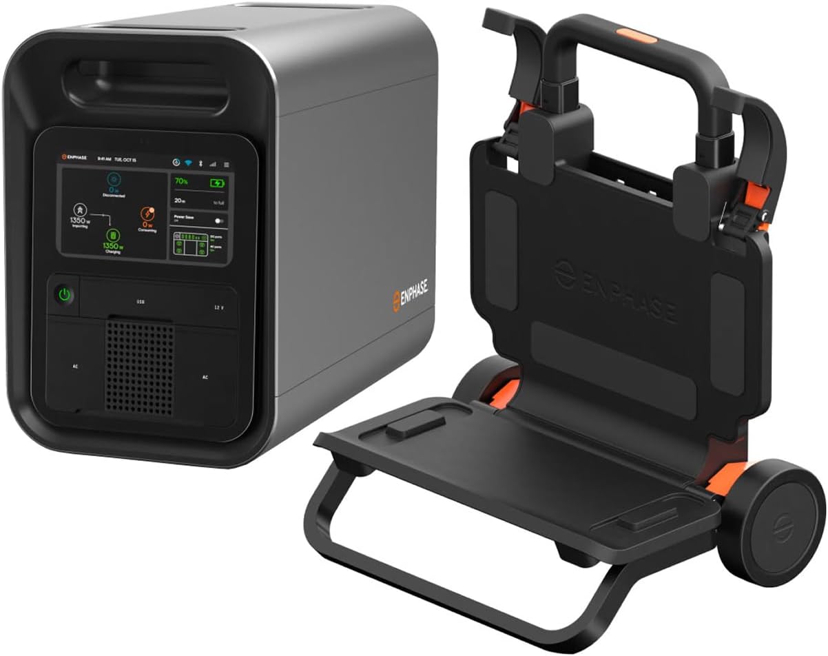 Enphase IQ PowerPack 1500Wh + IQ Cart | UL 9540A Certified Portable Power Station | Home Backup Power Outage Emergency | LFP Battery | IQ8 Microinverters | Solar Generator | Enphase App