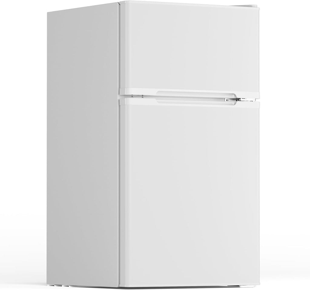 Electactic 3.1 Cu.Ft Small Fridge with Freezer, Compact Refrigerator with 2 Doors, Mini Fridge with Adjustable Removable Glass Shelves for Bedroom, Dorm, Office or Apartment,White