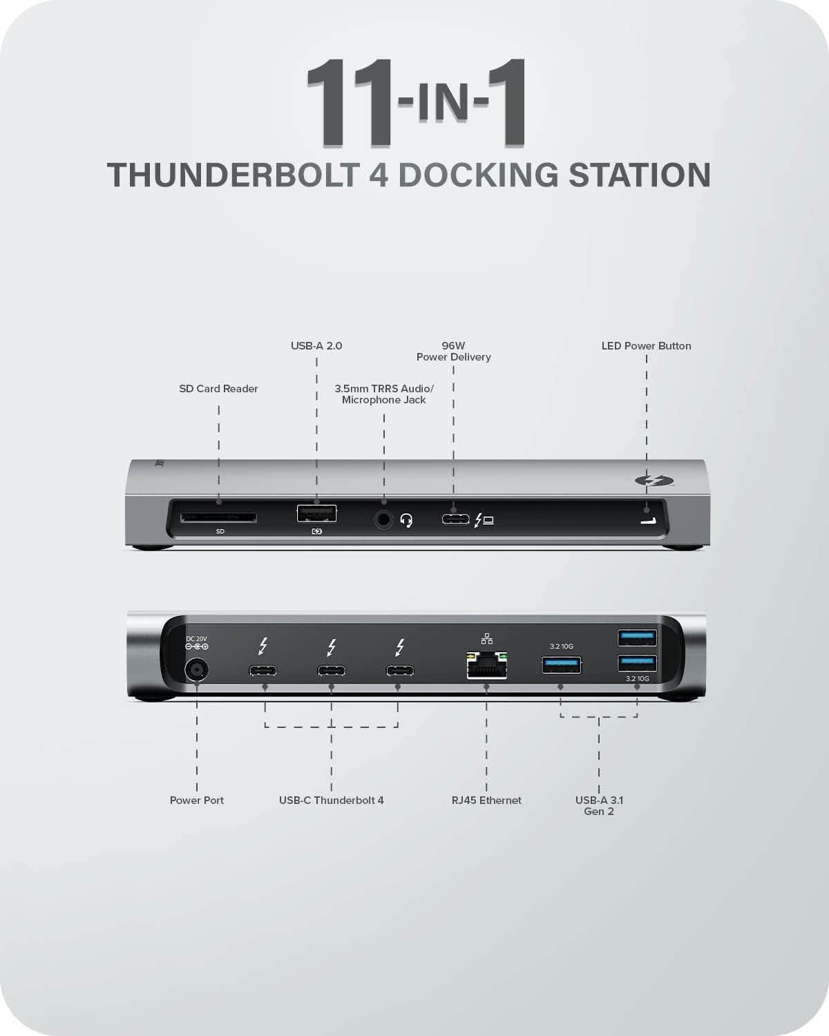 ALOGIC Thunderbolt 4 Blaze 10-in-1 Docking Station, 3xUSB-C 4.0, 3xUSB-A 3.1 Gen 2, 1xUSB-A 2.0, 96W PD, 4K@60Hz, Audio Jack, Ethernet, SD Card Reader, Windows & Mac Compatible.