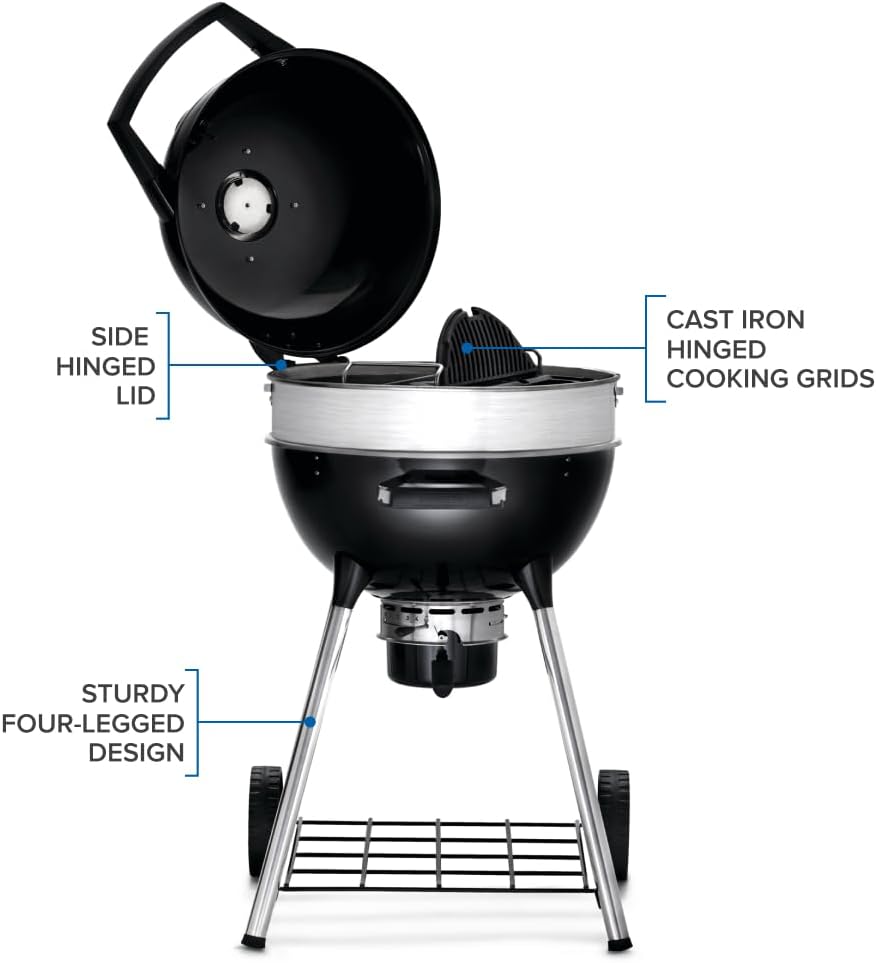 Napoleon PRO22 Professional Charcoal Kettle Grill, Black, Porcelain-Enameled Lid and Bowl, Chrome-Plated Cooking Grid