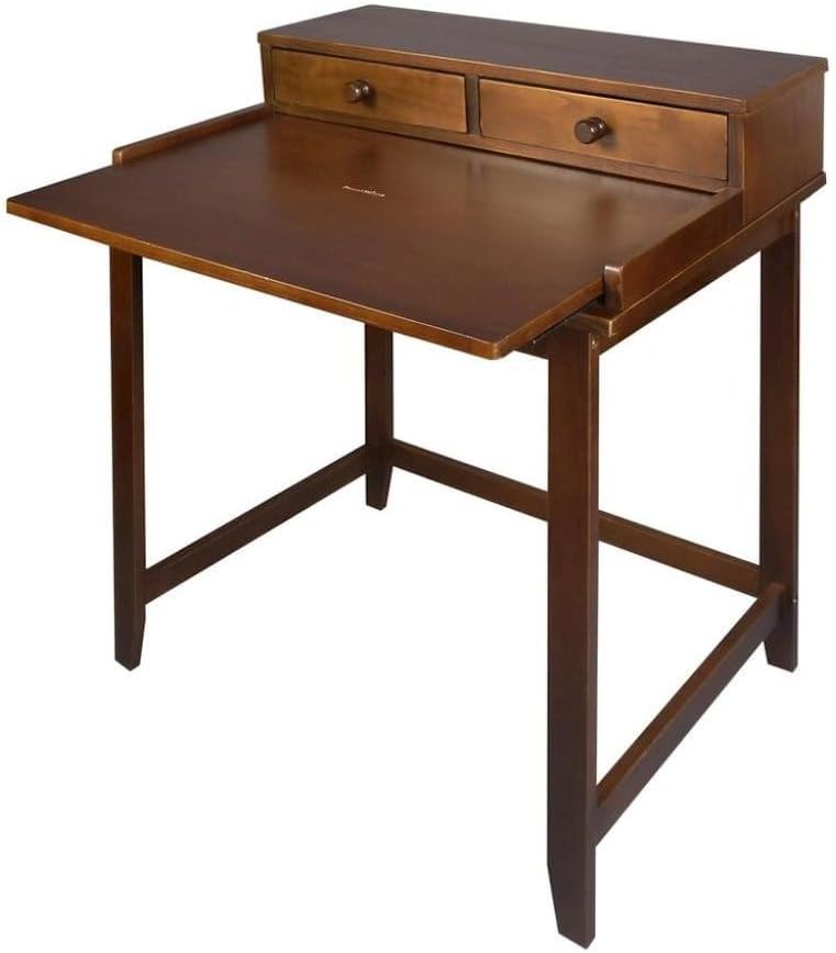 Furnifact Solid Wood Computer Desk in Truffle Brown with Drawers, Hidden Compartment, Pull-Out Tray, and Magnetic Locking, Mid Century Modern Design