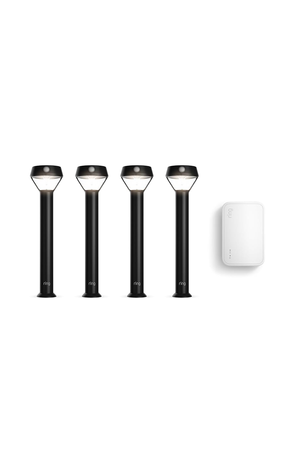 Ring Solar Pathlight 4-Pack, Black with Ring Bridge (Newest Model), White