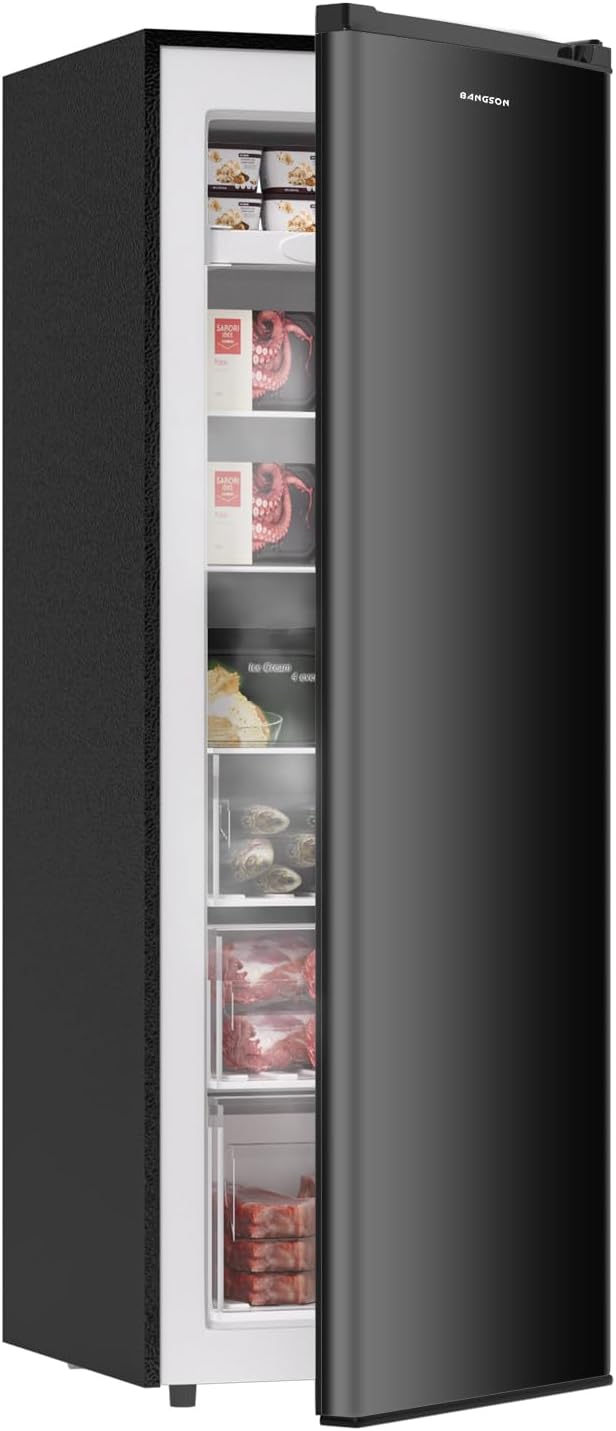 BANGSON Upright Freezer, 7.0 Cu.ft Stand Up Freezer, Convertible Upright Freezer/Refrigerator, Single Door for Kitchen,Garage, Office, Apartment, Black