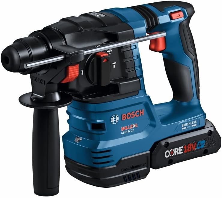 Bosch GBH18V-22K24 18V Brushless SDS-plus® Bulldog™ ¾ In. Rotary Hammer Kit with (2) CORE18V® 4 Ah Advanced Power Batteries