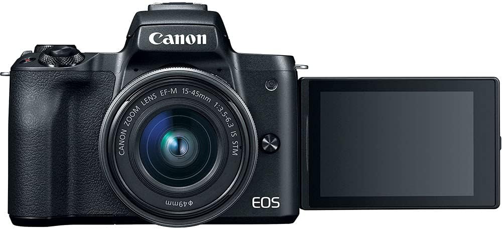 Canon EOS M50 Mirrorless Digital Camera with 15-45mm Lens (Black) (2680C011), 4K Monitor, Pro Headphones, Pro Mic, 2 x 64GB Memory Card, Case, Corel Photo Software, Pro Tripod + More