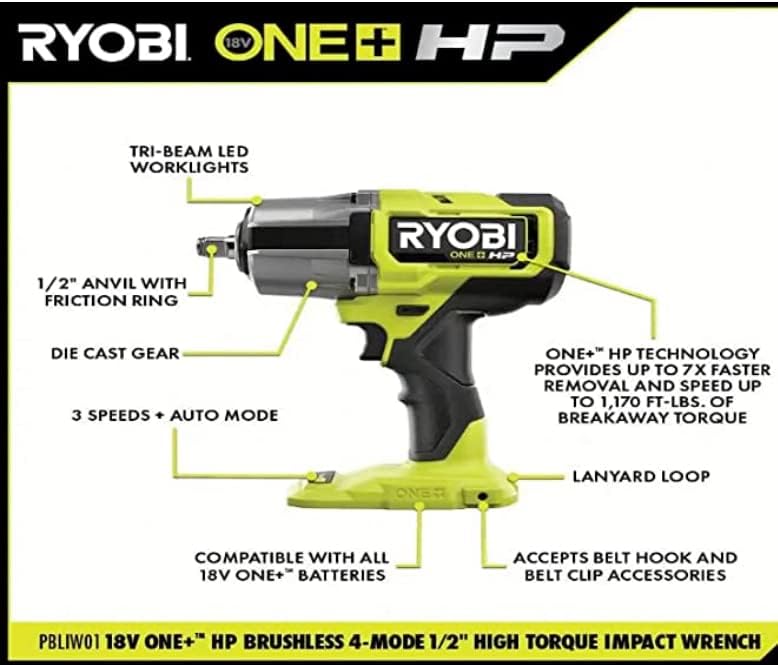 ONEAND HP 18V BRUSHLESS Cordless 4-Mode 1/2 in. HIGH Torque Impact Wrench Tool ONLY