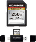 【5-Years Data Recovery】 GIGASTONE 256GB SD Card with USB Type C Card Reader, 4K Camera Pro, A1 V30 U3 SDXC Memory Card Compatible with Canon Digital Camera, with 1 mini case