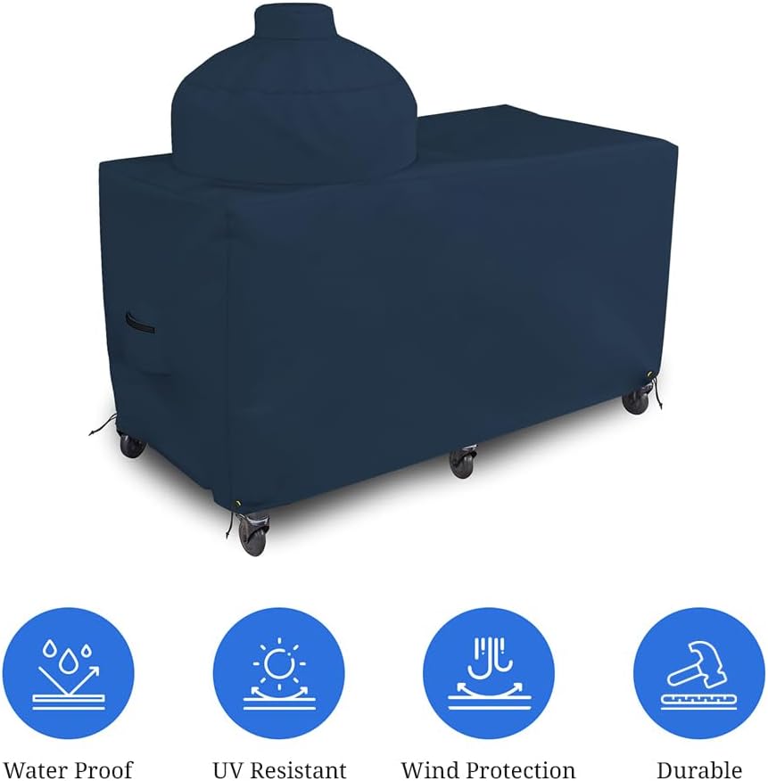 Covers & all Big Egg Grill Cover, 12 Oz Waterproof UV & Weather Resistant, PVC Coated Outdoor Cover with Air Vents & Drawstrings (60' L x 36' D x 50' H, Blue)