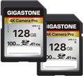 【5-Years Data Recovery】 GIGASTONE 128GB SD Card 2-Pack, 4K Camera Pro, A1 V30 SDXC Memory Card 4K UHD Video Compatible with Canon Digital Camera, with 2 Mini Cases