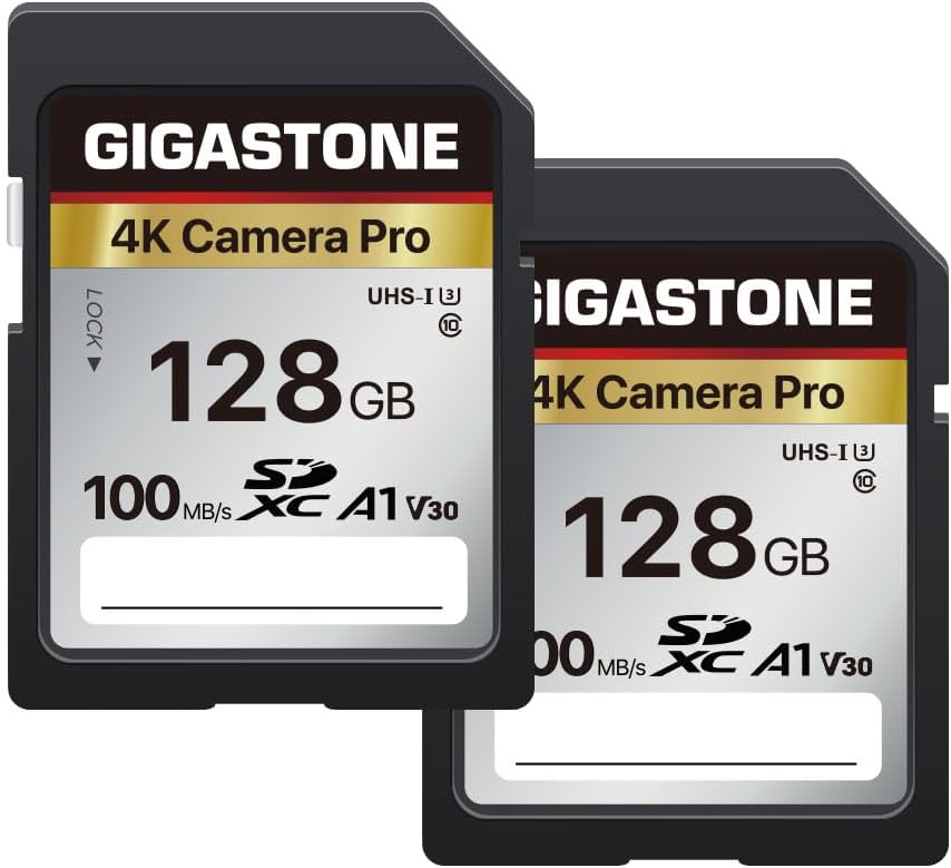 【5-Years Data Recovery】 GIGASTONE 128GB SD Card 2-Pack, 4K Camera Pro, A1 V30 SDXC Memory Card 4K UHD Video Compatible with Canon Digital Camera, with 2 Mini Cases