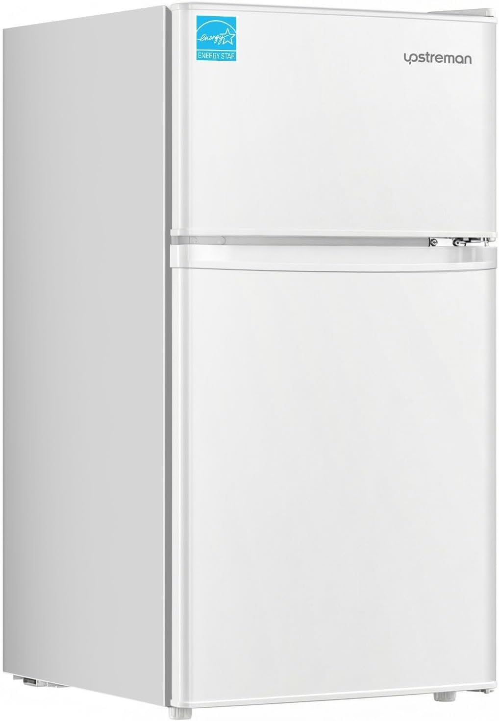 Upstreman 3.1 Cu.Ft Mini Fridge with Freezer, Double Door Small Fridge, Dorm Essentials, Adjustable Thermostat, Energy Saving, Mini Refrigerator for Office, Dorm, Bedroom, White