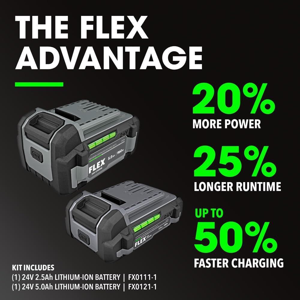 FLEX 24V Brushless Cordless 1/2-Inch 1,400 In-Lbs Torque 2-Speed Drill Driver Turbo Mode Kit with 2.5Ah, 5.0Ah Lithium Batteries and 160W Fast Charger - FX1171T-2B