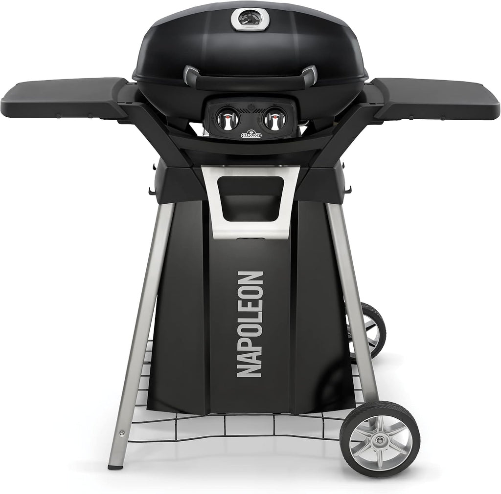 Napoleon BBQ Grill Accessory, TravelQ Stand for PRO285, Stainless Steel Condiment Tray, Integrated Bottle Opener, Concealed Propane Storage, Removable Side Shelves, All-Season Wheels