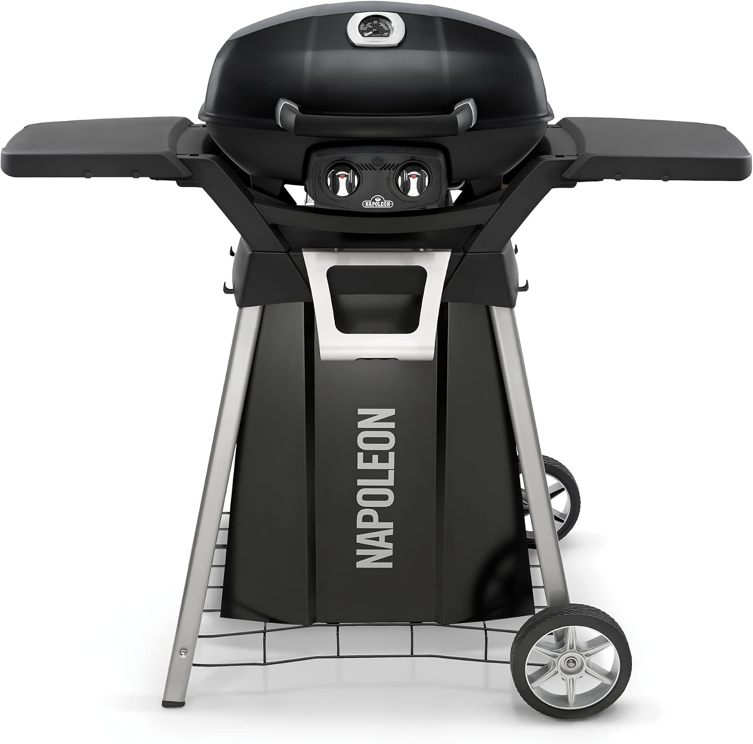 Napoleon BBQ Grill Accessory, TravelQ Stand for PRO285, Stainless Steel Condiment Tray, Integrated Bottle Opener, Concealed Propane Storage, Removable Side Shelves, All-Season Wheels