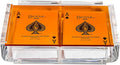 Modern Elegant Playing Card Deck Holder Tray with 2 Decks of Playing Cards in Unique Stylish Deluxe Acrylic Box with Color lid (Orange)
