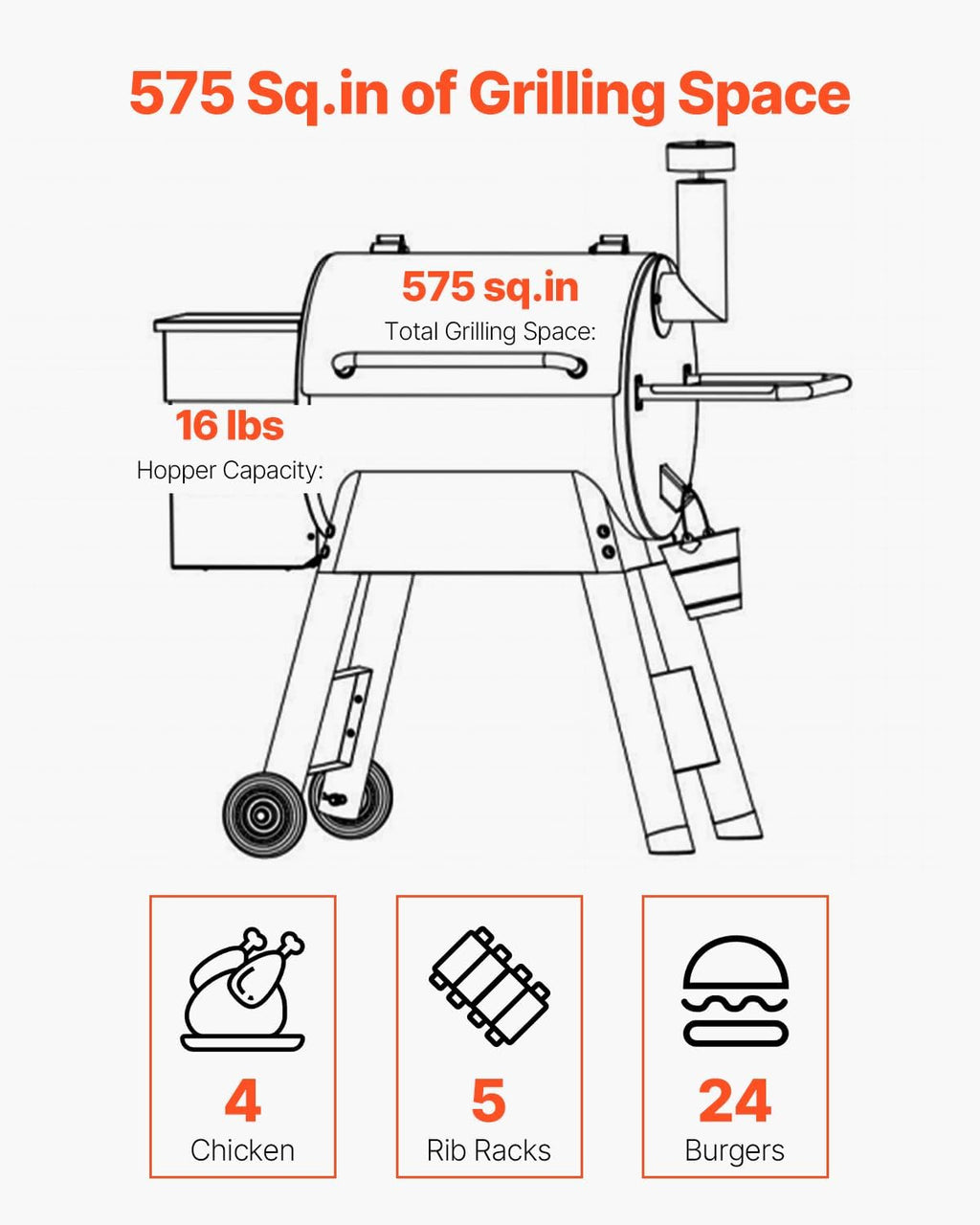 VEVOR Wood Pellet Grill Smoker, 8 in 1 BBQ Grills for Outdoor Cooking, 575 Square Inches Cook Area Electric Smokers, with WiFi-app Control, LCD Screen Controller, Meat Probe, 500°F Max Temperature