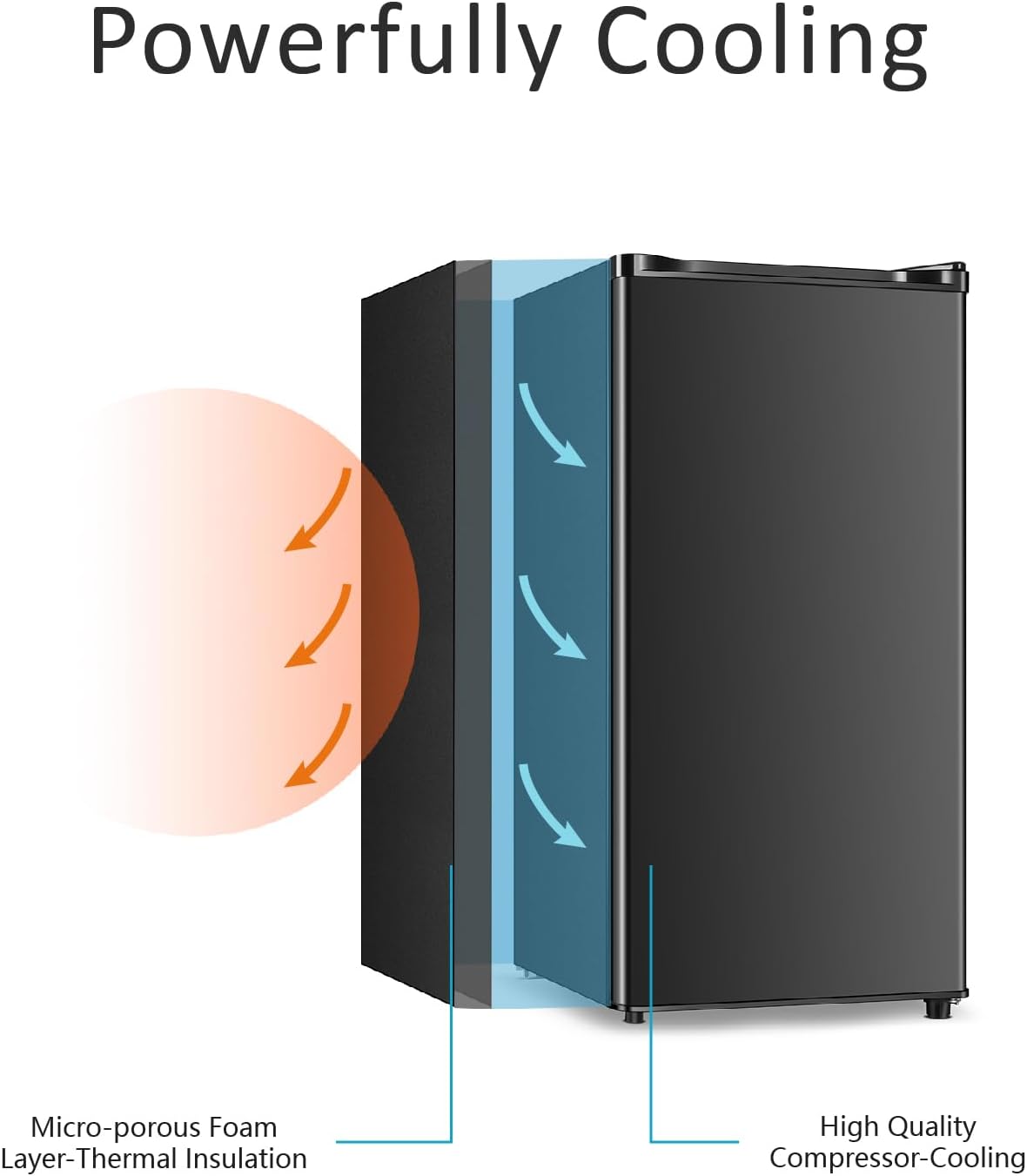 Seaoola Mini Fridge with Freezer, Single Door 3.1 Cu.Ft, Compact Mini Refrigerator, LED Light, Adjustable Thermostat, Removable Glass Shelves, Small Refrigerator for Dorm/Office/Bedroom(Black) (Black)