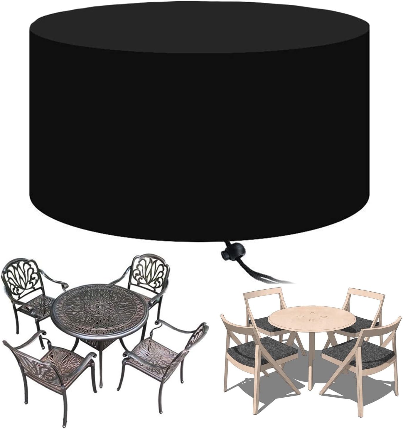 Outdoor Garden Table Set Cover 130' D x 37' H, Barbecue Gas Grill Cover, Round Waterproof Patio Furniture Set Cover, Dust Proof Furniture Protective Cover (330x95cm)