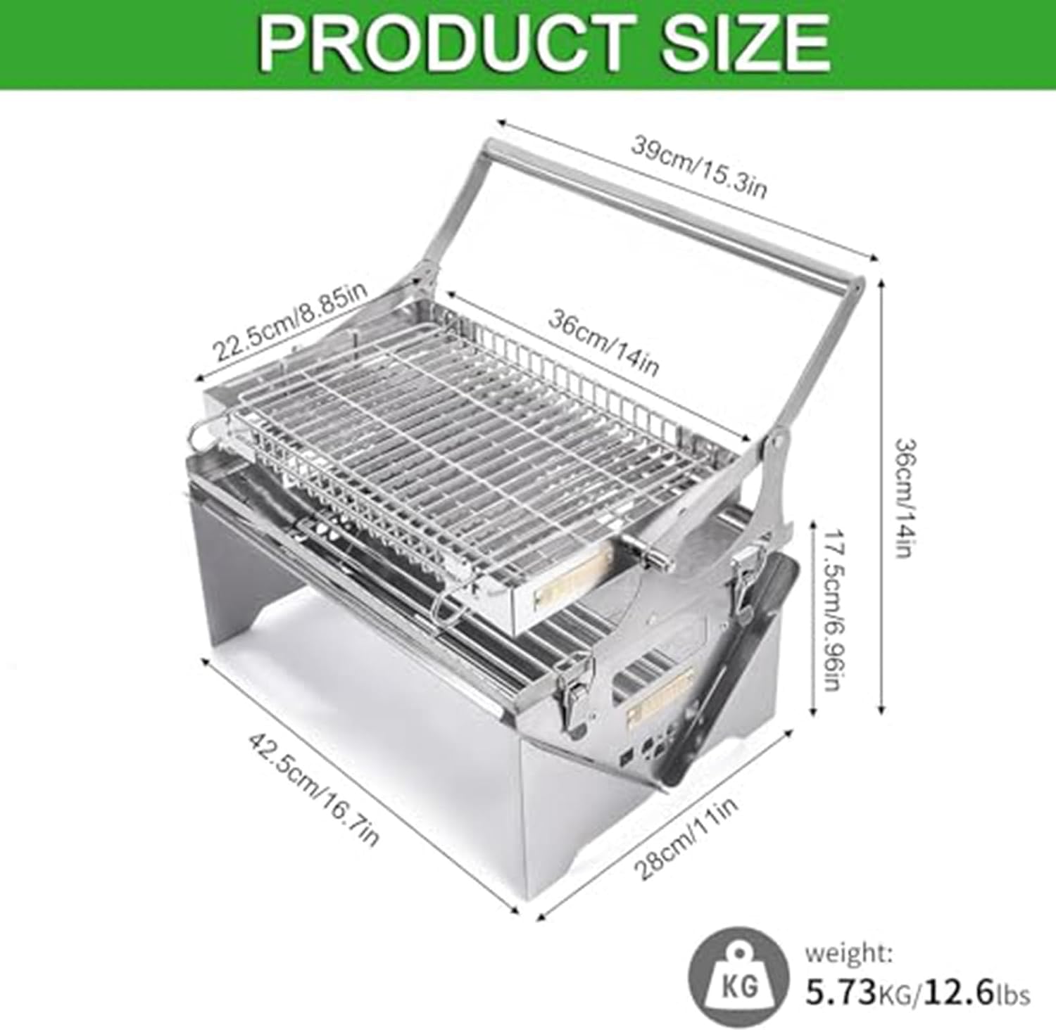 Charcoal Flip Grill for BBQ, 360 degree Rotating Charcoal Grill, Portable Smoker Stainless Steel Grill, Easy To Disassemble, for Backyard Garden Party Picnics Beach