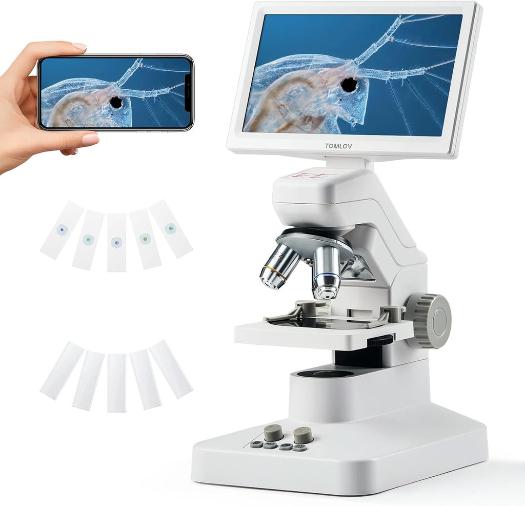 TOMLOV DM301 Pro Microscope for Kids Adults Students, Digital Microscope with 7' Screen, USB & HDMI Output, Wireless Biological Educational Science Scope Camera with Slides Kits for Classroom Home Lab