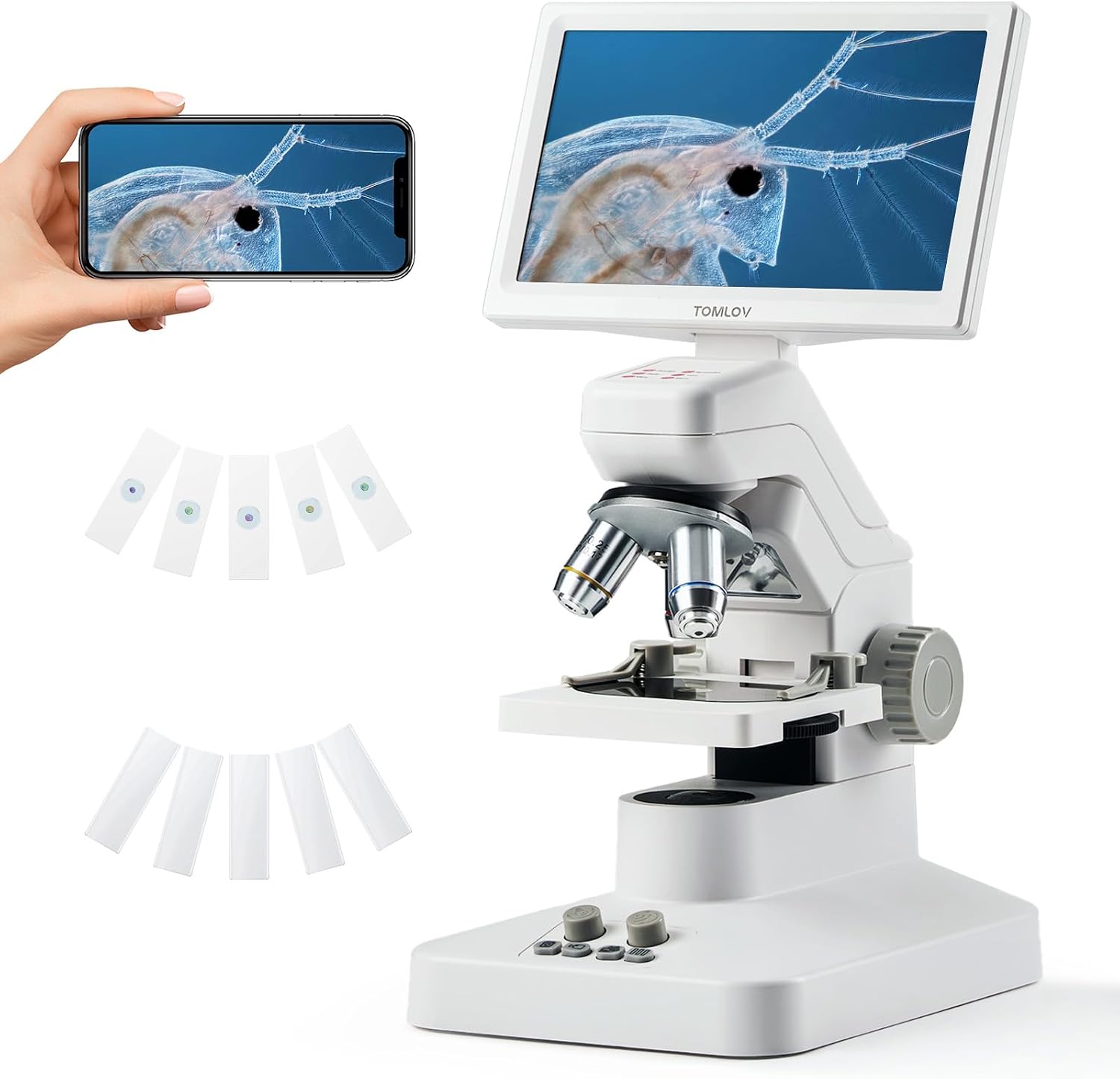 TOMLOV DM301 Pro Microscope for Kids Adults Students, Digital Microscope with 7' Screen, USB & HDMI Output, Wireless Biological Educational Science Scope Camera with Slides Kits for Classroom Home Lab