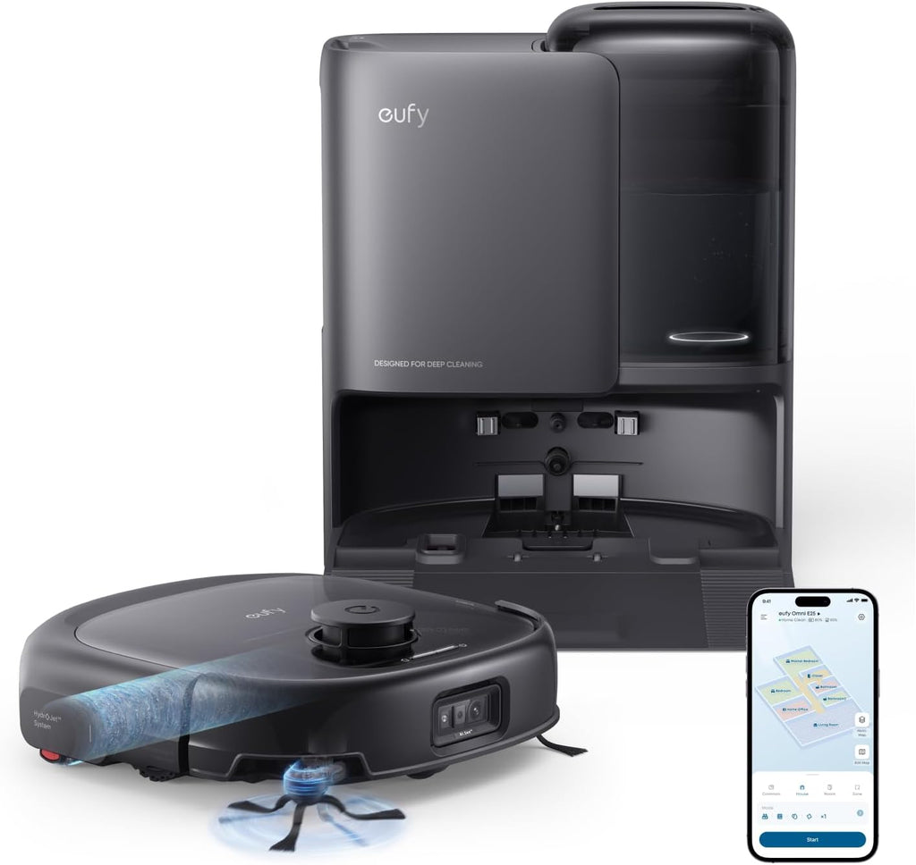 eufy Robot Vacuum E25, 20,000 Pa Suction,HydroJet Always-Clean Roller Mop, All-in-One Robot Vacuum and Mop Combo, Edge-to-Corner Cleaning, Zero-Tangle Design, AI Obstacle Avoidance (Upgraded)