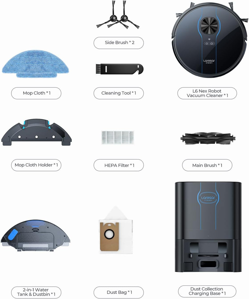 Robot Vacuum and Mop Combo, 5000Pa Robotic Vacuum with Self Emptying Dock for 60 Days, Smart Lidar Navigation Robot Vacuum Cleaner, Mapping, APP/Voice Control for Per Hair, Hard Floor and Carpet