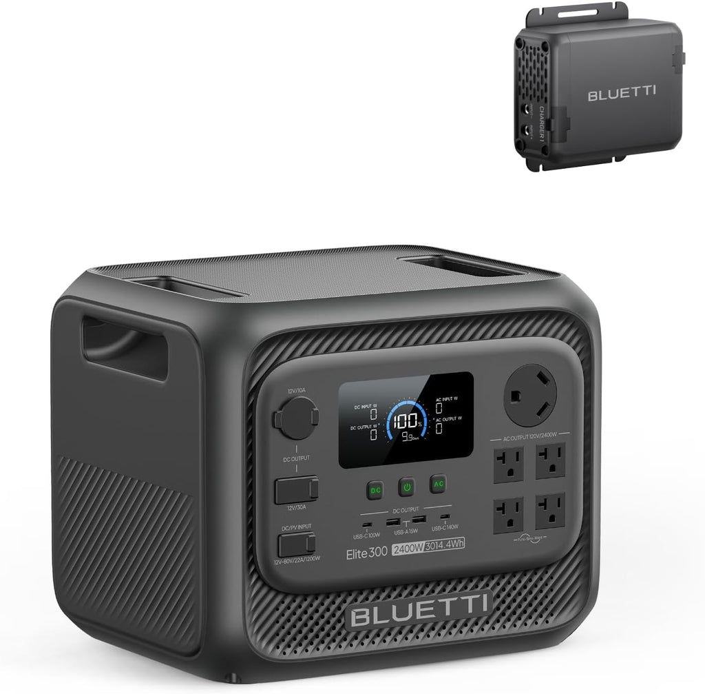 BLUETTI Elite 300 Portable Power Station with Charger 1 (Ship Separately), 560W DC-DC Alternator Charger, 6.7H Full Charge via Car, 3014.4Wh 2400W LFP Battery Backup for Backup, Camping & RV Power