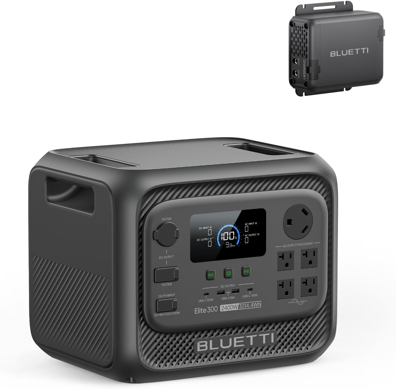 BLUETTI Elite 300 Portable Power Station with Charger 1 (Ship Separately), 560W DC-DC Alternator Charger, 6.7H Full Charge via Car, 3014.4Wh 2400W LFP Battery Backup for Backup, Camping & RV Power