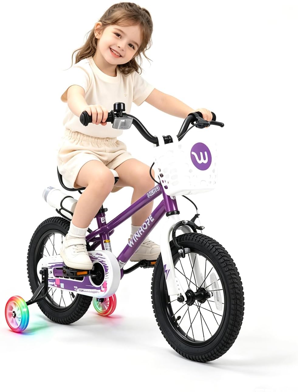 WinHope Kids Bike, 12 14 16 18 Inch Children Bicycle with Light up Training Wheels and Dual Brakes, Toddler Bike for Beginner with Adjustable Seat and Headlebar for Boys Girls 2-9, Multiple Colors