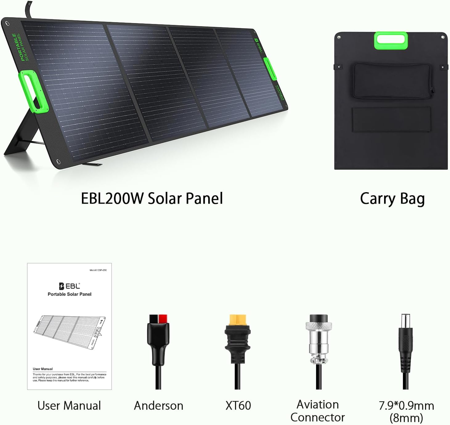 200W High Efficiency ETFE Foldable Solar Panel for Portable Power Station, IP65 Waterproof Solar Charger with Kickstands, DC XT60 & Anderson Outputs for Outdoor RV Camping Emergency Blackout