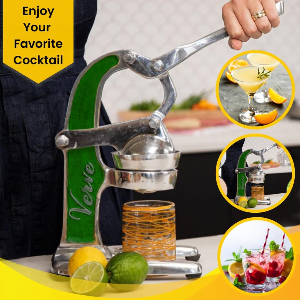 Artisan Crafted Cast Aluminum Professional Grade Manual Hand Press Juicer For Fresh Squeezed Orange, Lemon, Lime, Grapefruit and Citrus Fresh Morning Drinks, or Cooking by Verve CULTURE,Green