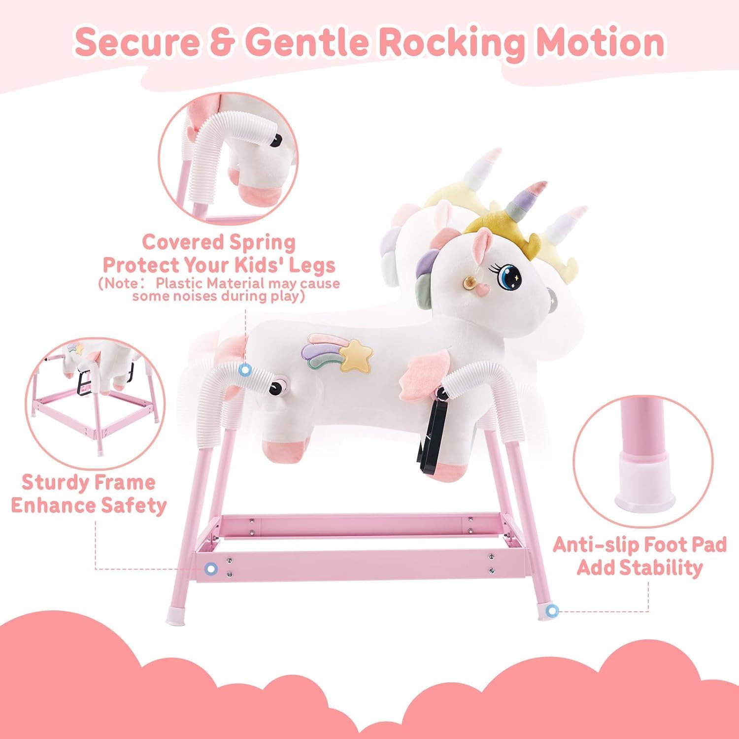 FUNLIO Unicorn Spring Rocking Horse for Kids 3-6, Rainbow Fairy Ride on Horse with Covered Spring & Sturdy Frame, Neighing & Galloping Sound for Pretend Play, Horse Toys Gift, CPC & CE Certified