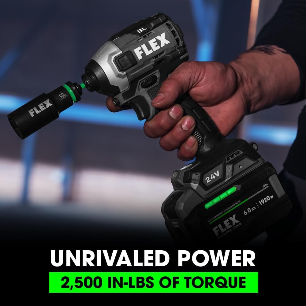 FLEX 24V Brushless Cordless 4-Tool Combo Kit: Hammer Drill, Hex Impact Driver, Circular Saw, Work Light with 3.5Ah, 6.0Ah Stacked Lithium Batteries and 280W Rapid Charger - FXM403-2G