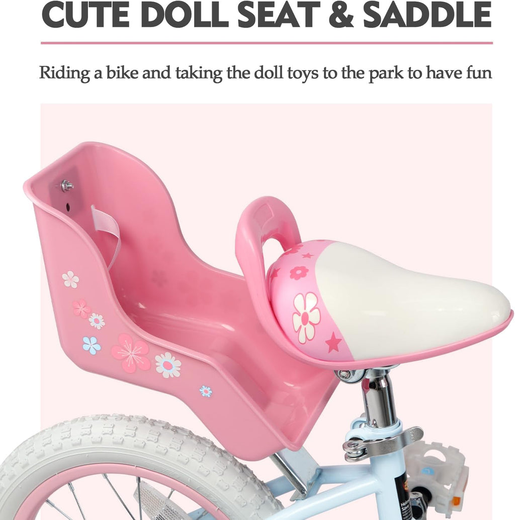 Glerc Petal Girls Bike 12-18 Inch for Ages 2-9, Kids Bike with Training Wheels, Basket & Streamers, Princess Style Kids Bicycle, for Girls